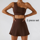 one Shoulder Yoga Skirt Set With High Waist Crop Top