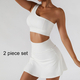 one Shoulder Yoga Skirt Set With High Waist Crop Top