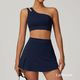 one Shoulder Yoga Skirt Set With High Waist Crop Top