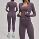 yoga Set 3-Piece Women Long Sleeve Crop Top Fitness Tracksuit With Leggings