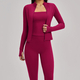 yoga Set 3-Piece Women Long Sleeve Crop Top Fitness Tracksuit With Leggings