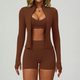yoga Set Women Tracksuit Running Sportswear Long Sleeve Jacket Leggings Shorts