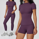 yoga Set Two Piece Women Short Sleeve Top High Waist Leggings Seamless Workout Clothes Patchwork Sport Fitness Gym Sets