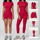 yoga Set Two Piece Women Short Sleeve Top High Waist Leggings Seamless Workout Clothes Patchwork Sport Fitness Gym Sets