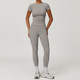 yoga Set Two Piece Women Short Sleeve Top High Waist Leggings Seamless Workout Clothes Patchwork Sport Fitness Gym Sets