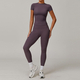 yoga Set Two Piece Women Short Sleeve Top High Waist Leggings Seamless Workout Clothes Patchwork Sport Fitness Gym Sets