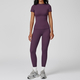 yoga Set Two Piece Women Short Sleeve Top High Waist Leggings Seamless Workout Clothes Patchwork Sport Fitness Gym Sets