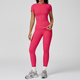 yoga Set Two Piece Women Short Sleeve Top High Waist Leggings Seamless Workout Clothes Patchwork Sport Fitness Gym Sets