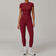 yoga Set Two Piece Women Short Sleeve Top High Waist Leggings Seamless Workout Clothes Patchwork Sport Fitness Gym Sets