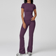 yoga Set Two Piece Women Short Sleeve Top High Waist Leggings Seamless Workout Clothes Patchwork Sport Fitness Gym Sets