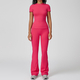 yoga Set Two Piece Women Short Sleeve Top High Waist Leggings Seamless Workout Clothes Patchwork Sport Fitness Gym Sets