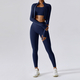 women's 3-Piece Yoga Set Long-Sleeved Jacket Sports Bra Gym Leggings Fitness Workout Outfit