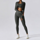 women's 3-Piece Yoga Set Long-Sleeved Jacket Sports Bra Gym Leggings Fitness Workout Outfit