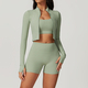 women's 3-Piece Yoga Set Long-Sleeved Jacket Sports Bra Gym Leggings Fitness Workout Outfit