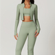 women's 3-Piece Yoga Set Long-Sleeved Jacket Sports Bra Gym Leggings Fitness Workout Outfit