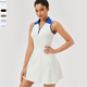 women's Summer Tennis Dress Solid Color Lapel Slim Fit Running Skirt Breathable Golf Dress Yoga Wear Workout Clothes