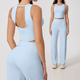 women Yoga Set High Waist Crop Top Straight Leg Pants Gym Wear