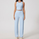 women Yoga Set High Waist Crop Top Straight Leg Pants Gym Wear