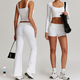 women's Long-Sleeve Yoga Flared Pants Suit Lace Threaded Casual Fitness Tank Top High-Waist Gym Shorts Workout Set