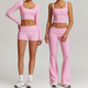 women's Long-Sleeve Yoga Flared Pants Suit Lace Threaded Casual Fitness Tank Top High-Waist Gym Shorts Workout Set