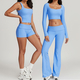 women's Long-Sleeve Yoga Flared Pants Suit Lace Threaded Casual Fitness Tank Top High-Waist Gym Shorts Workout Set