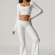 women's Long-Sleeve Yoga Flared Pants Suit Lace Threaded Casual Fitness Tank Top High-Waist Gym Shorts Workout Set