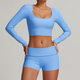 women's Long-Sleeve Yoga Flared Pants Suit Lace Threaded Casual Fitness Tank Top High-Waist Gym Shorts Workout Set
