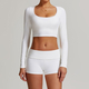 women's Long-Sleeve Yoga Flared Pants Suit Lace Threaded Casual Fitness Tank Top High-Waist Gym Shorts Workout Set