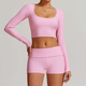 women's Long-Sleeve Yoga Flared Pants Suit Lace Threaded Casual Fitness Tank Top High-Waist Gym Shorts Workout Set