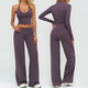 women’S Yoga Set With Wide Leg Pants And Long Sleeve Crop Top