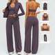 women’S Yoga Set With Wide Leg Pants And Long Sleeve Crop Top