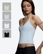 baby Blue Strap Halter Neck U-Neck Solid Color Vest Top