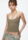 solid Color Elastic Strap Backless Tank Top