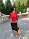 long Sleeve Cherry Red T-Shirt Tight Fit High Neck Base Top
