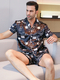 men's Two Piece Pajama Set Summer Short Sleeve Shorts Checkered Print Sleepwear
