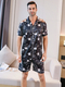 men's Two Piece Pajama Set Summer Short Sleeve Shorts Checkered Print Sleepwear