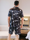 men's Two Piece Pajama Set Summer Short Sleeve Shorts Checkered Print Sleepwear