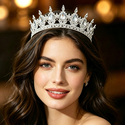full Round Rhinestone Bridal Tiara Wedding Headpiece