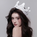 fairycore Princess White Pom-Pom Crown Hat Hair Accessory