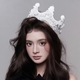 fairycore Princess White Pom-Pom Crown Hat Hair Accessory