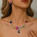 colorful Rhinestone Necklace And Earrings Two-Piece Set