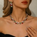colorful Rhinestone Necklace And Earrings Two-Piece Set