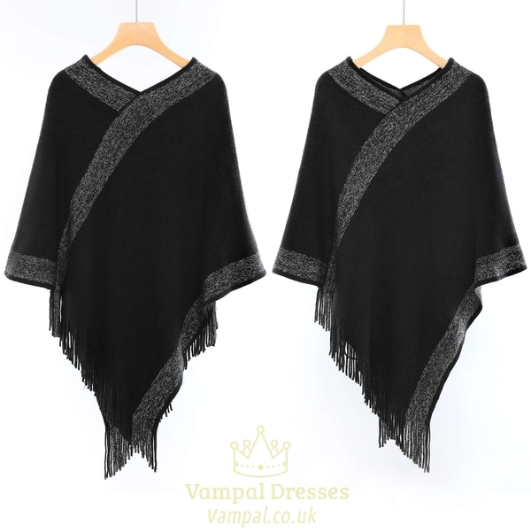 black women's Autumn Winter Double-Sided Knit Shawl Cape Cardigan