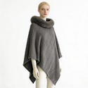 women's Knit Cape With Faux Fur Collar Shawl