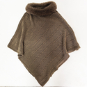 women's Knit Cape With Faux Fur Collar Shawl