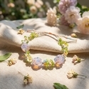 handmade Woven Bracelet With Monet Garden Butterfly Flower Design