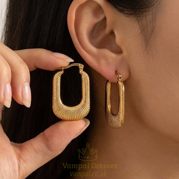 gold Pleated Horseshoe Ear Cuff Stainless Steel Minimalist Earrings For Women