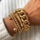 gold Wide Chain Bracelet With Round Disc Charm