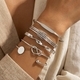 gold Wide Chain Bracelet With Round Disc Charm