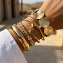 gold Wide Chain Bracelet With Round Disc Charm